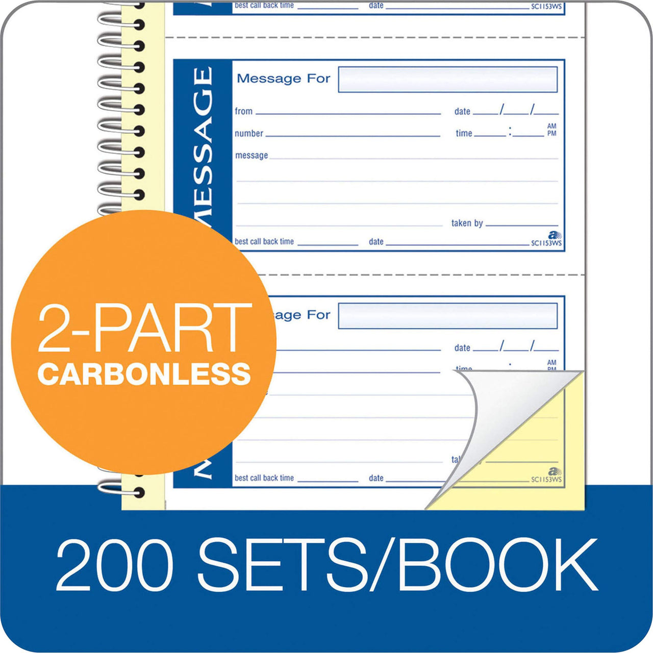 Adams Write 'N Stick Message Pad, 2-Part, Carbonless, Blue, 5-1/4" x 11", 200 Sets per Book (SC1153WS) 200 Count (Pack of 1)