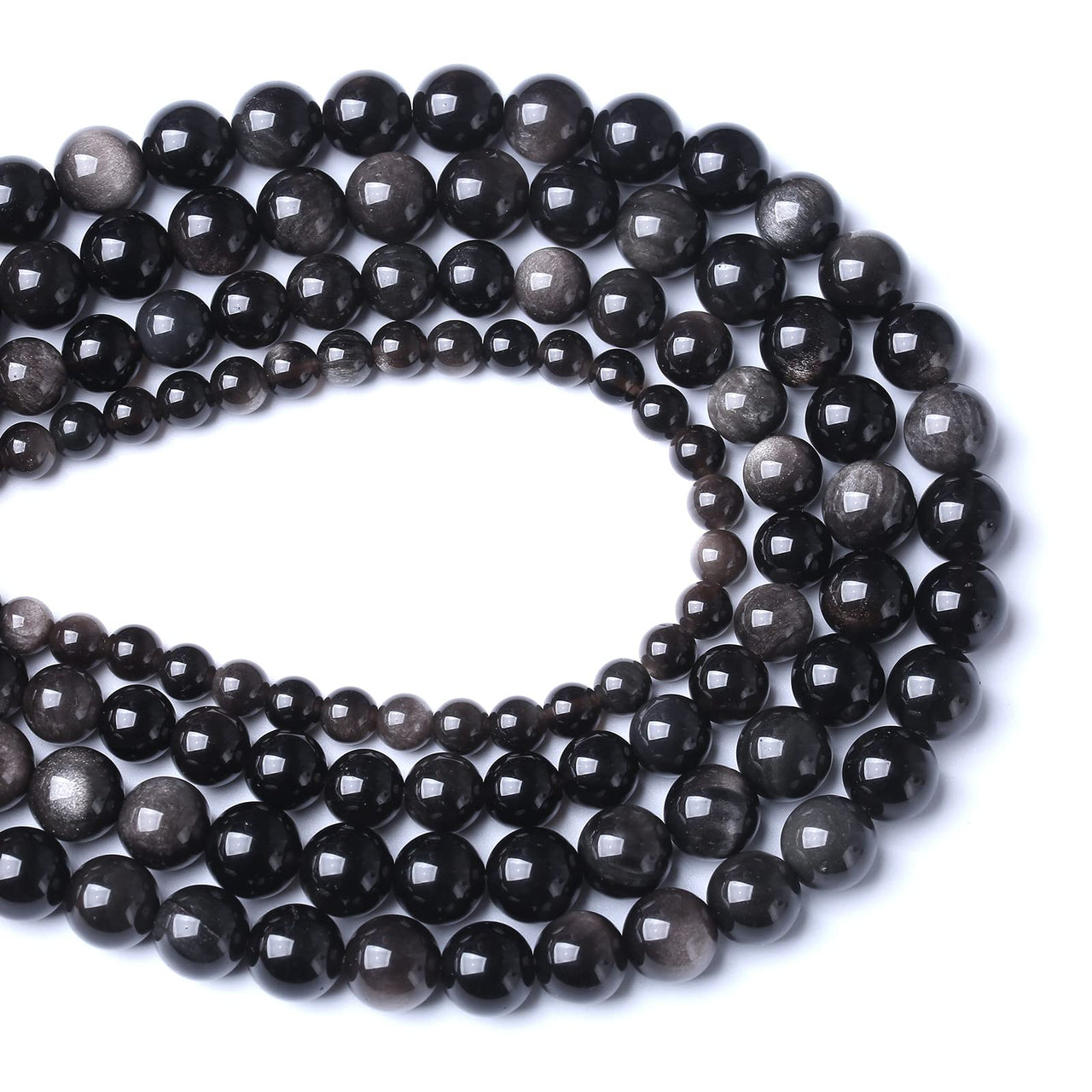 32pcs 12mm AAA Natural Obsidian Stone Beads Gemstone Round Loose Beads for Jewelry Making DIY Bracelet Crystal Energy Healing Power Stone (Sliver Color Obsidian Stone, 12mm) Sliver Color Obsidian Stone