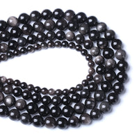 32pcs 12mm AAA Natural Obsidian Stone Beads Gemstone Round Loose Beads for Jewelry Making DIY Bracelet Crystal Energy Healing Power Stone (Sliver Color Obsidian Stone, 12mm) Sliver Color Obsidian Stone