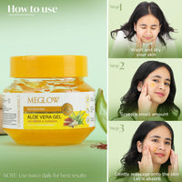 Meglow by Leeford | Nourishing Aloe Vera Gel with Kesar Chandan | Pure Aloe Vera, Kesar Chandan Gel | Organic Aloe Vera Gel for Face | Ayurvedic Formula for Skin Nourishment Pack of 3 (100g each)