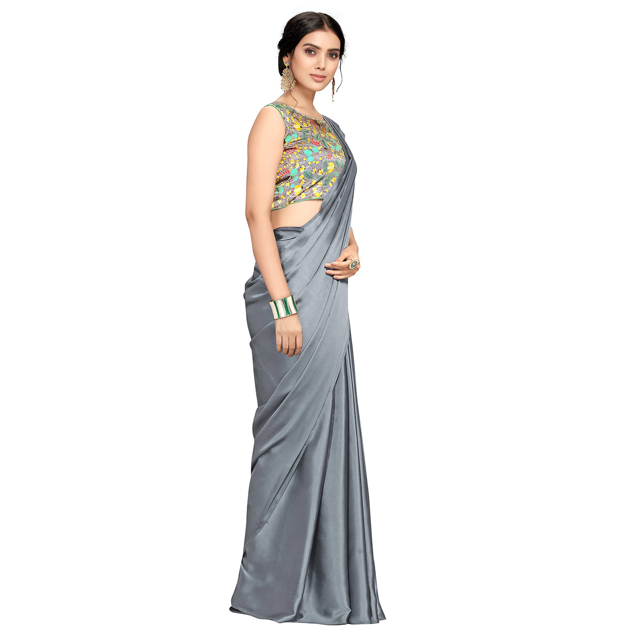 Cloud walker Women Soft Satin Silk Saree With Digital Printed Unstiched Blouse Piece(5.5m Saree +0.8m Blouse Piece).