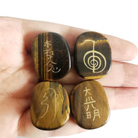 Loveliome 4 Pcs Tiger's  Eye Engraved Chakra Stones Healing Crystal Reiki Balancing Palm Stone, 25mm Brown-tiger's  Eye