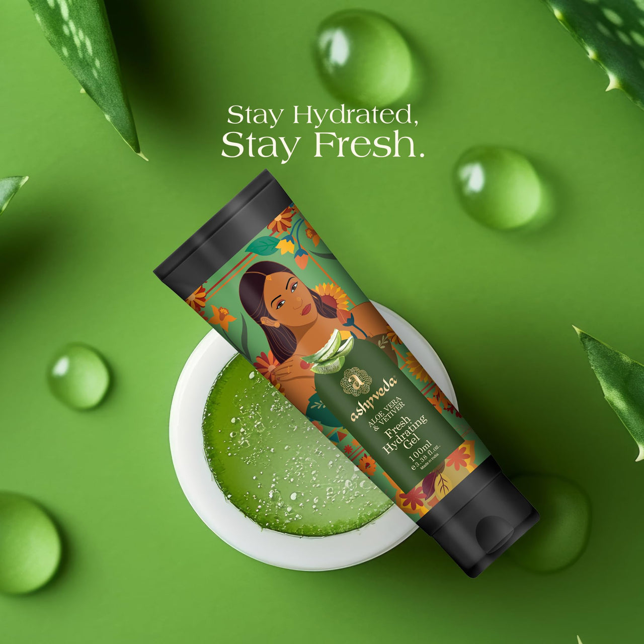 Ashpveda Fresh Hydrating Gel With Vetiver & Aloe Vera | Lightweight and Oil Free Gel For Intense Hydration, Reduces Acne, Soothes Irritation and Refines Pores