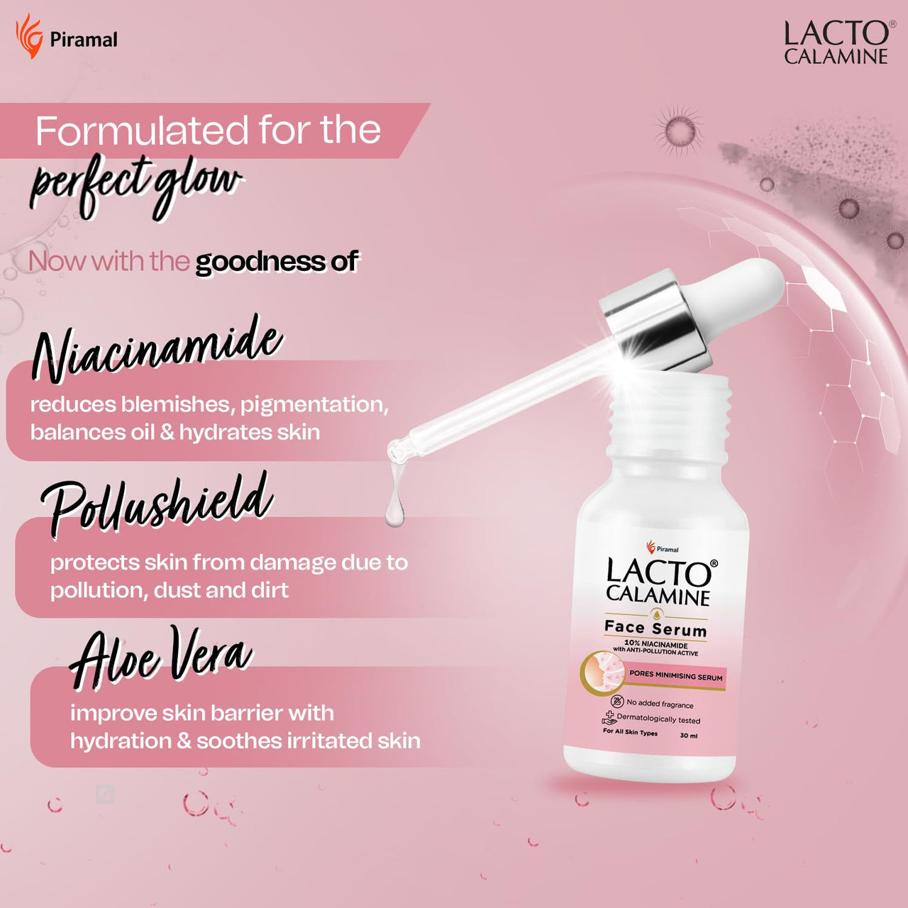 Lacto Calamine 10% Niacinamide Face Serum | 30ml | Pore Minimizing, Acne Marks, Blemishes & Oil Balancing | Face Serum for Women & Men | Reduces Pigmentation | Dermatologically Tested & Fragrance Free