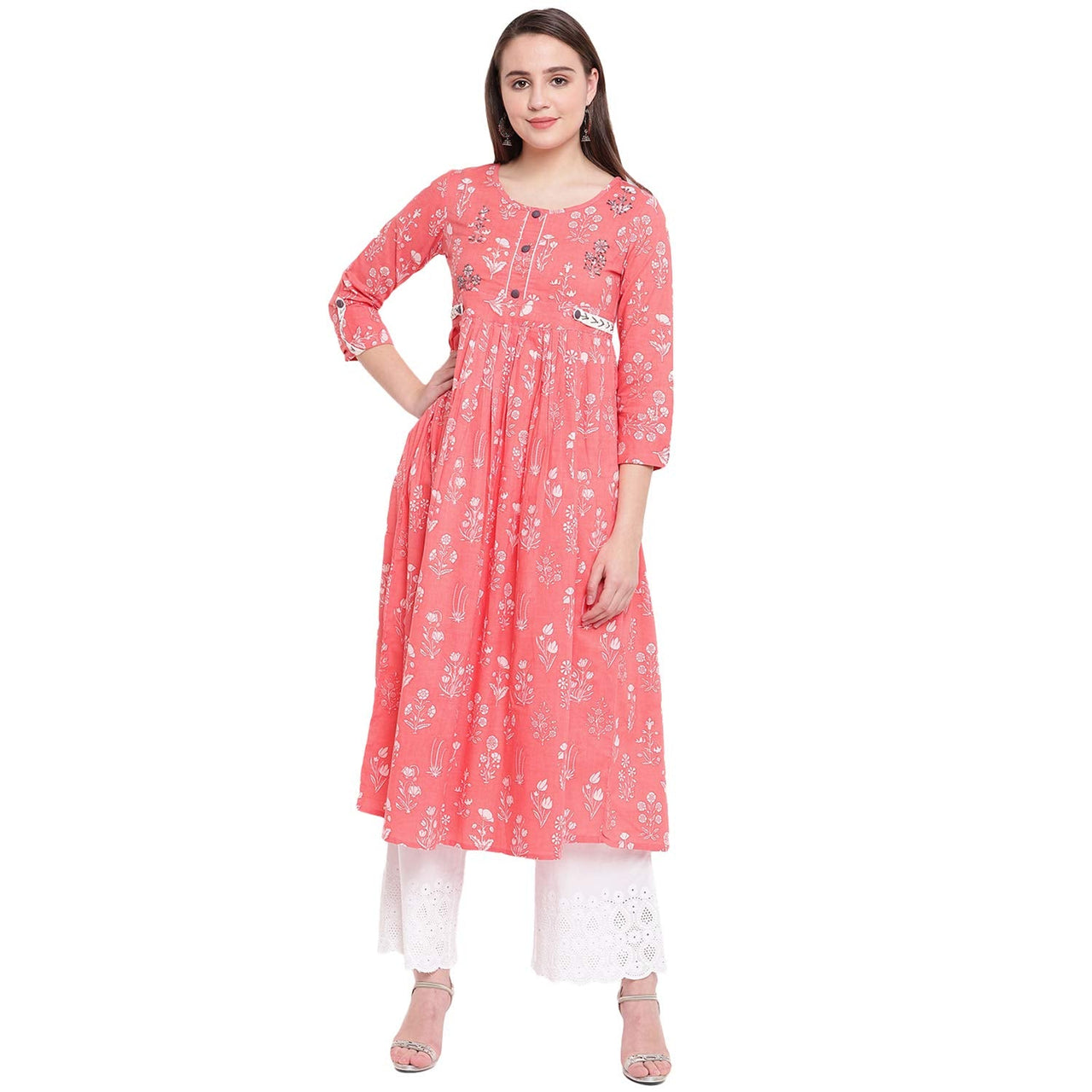 Vbuyz Women's  Floral Print Anarkali Cotton Kurti(VF-KU-591-592)