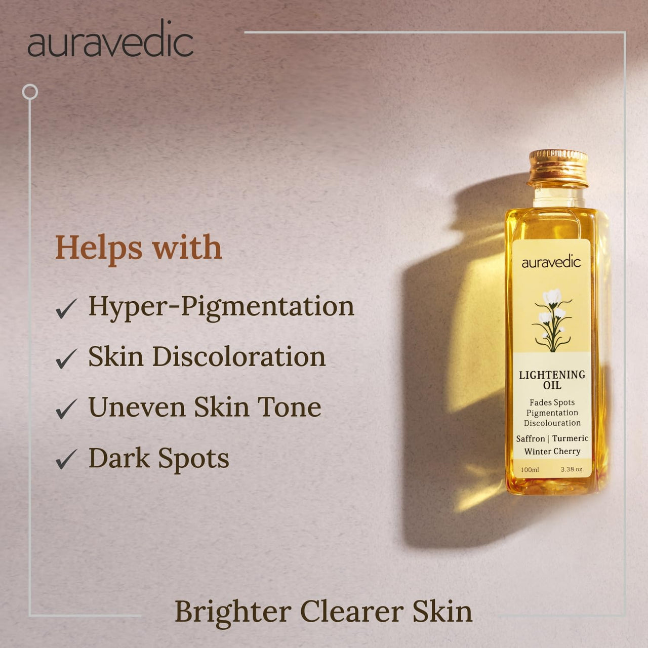 Auravedic Saffron Original Face Oil For Glowing Skin100 ml Ashwagandha Pigmentation Serum Face Serum For Pigmentation For Skin Body Oil After Bath For Daily Use