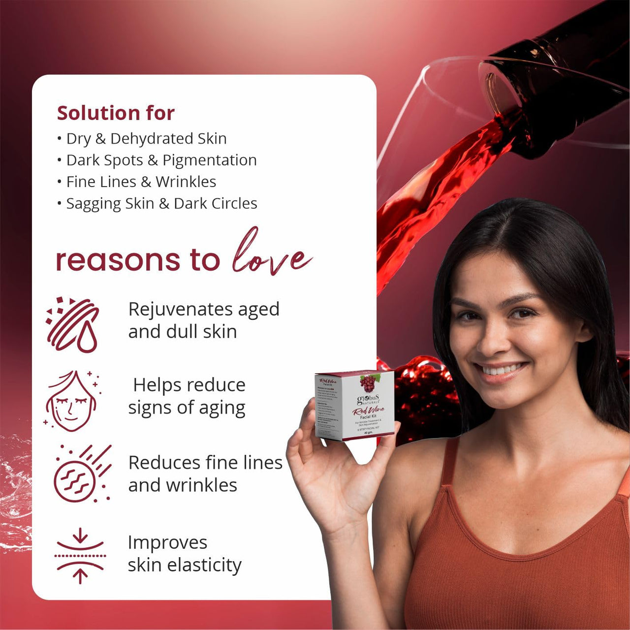 Globus Naturals Facial Kit Combo-Skin Lightening Ubtan & Wrinkle Control Red Wine Facial Kit, For All Skin Types