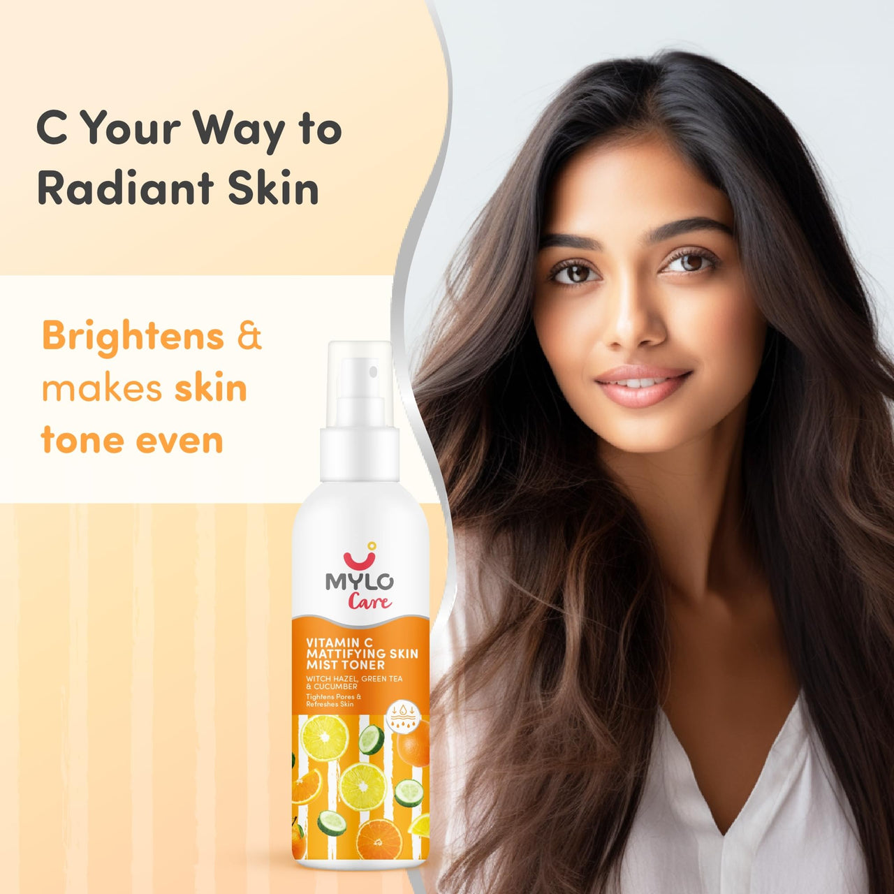 Mylo Vitamin C Toner with Witch Hazel, Cucumber & Green Tea | Removes Impurities | Tightens Pores | Soothes Skin Irritation 200 ml