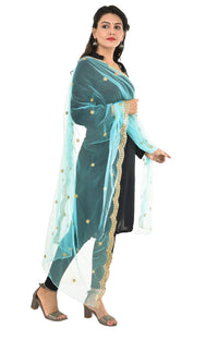 YOUTHQUAKE Heavy Embellished Plastic Mirror Net Dupatta for Womens & Girls