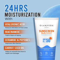 Glamveda Sunscreen Body Lotion SPF 50 PA++++ 200 ml | Broad Spectrum| No White Cast | Hydrating, Anti-Aging, Niacinamide for Brightening | Long-Lasting Moisturization For Men and Women