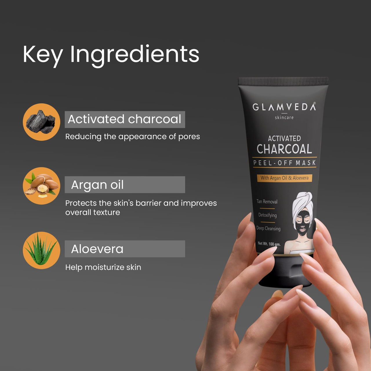 Glamveda Activated Charcoal Peel Off Mask | Cleans Pores, Removes Blackheads & Tanning | Anti Pollution | Pimples| Acne | No Parabens Enriched With Argan Oil & Vitamin E 100gm Pack Of (1)