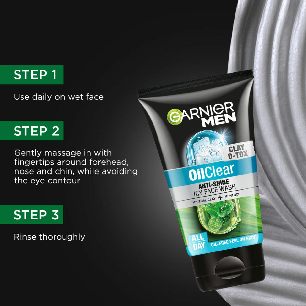 Garnier Men, Face Wash, Balances Oil Level in Skin, OilClear Clay D-Tox, 150 g