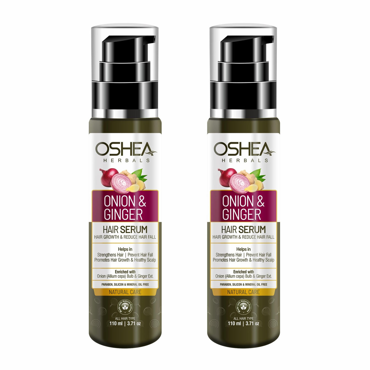 Oshea Herbals Natural Hair Growth Serum | Strengthens Hair, Prevent Hair Fall & Promotes Hair Growth with Healthy Scalp | Enriched with Onion Bulb & Ginger Extract - 110ml (Pack of 2)