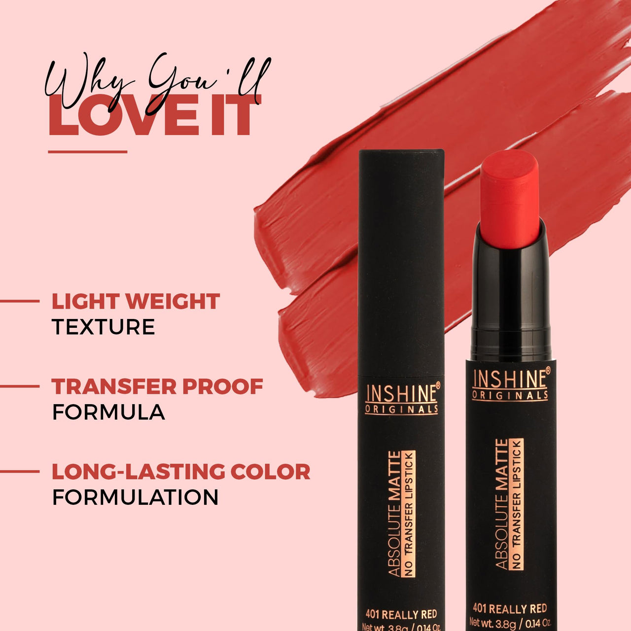 INSHINE Absolute Matte Lipstick - Long-lasting, Transfer-resistant, Velvety Matte Finish with Intense Color, Up to 12 Hours Wear | Perfect for Sophisticated Lips - LOVE CRUSH