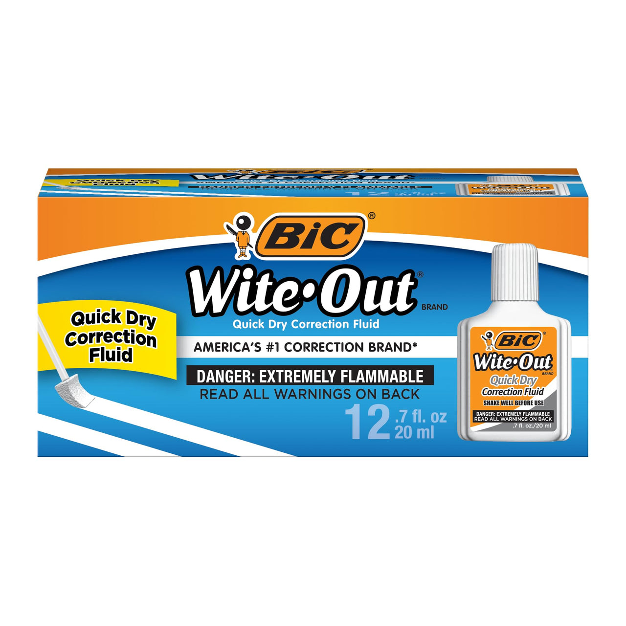 BIC Wite Out Quick Dry Correction Fluid, .07 oz, White, Goes on Easy With A Reduced Dry Time, 12-Count Pack