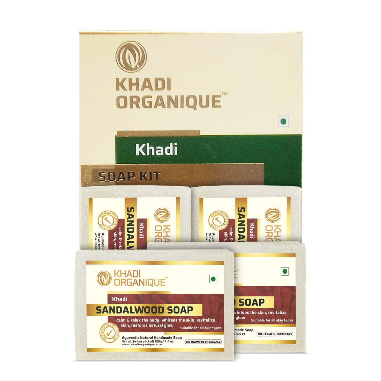Khadi Organique Pure Natural Herbal & Handmade Sandalwood Soap Combo Kit pack of 4 500gm