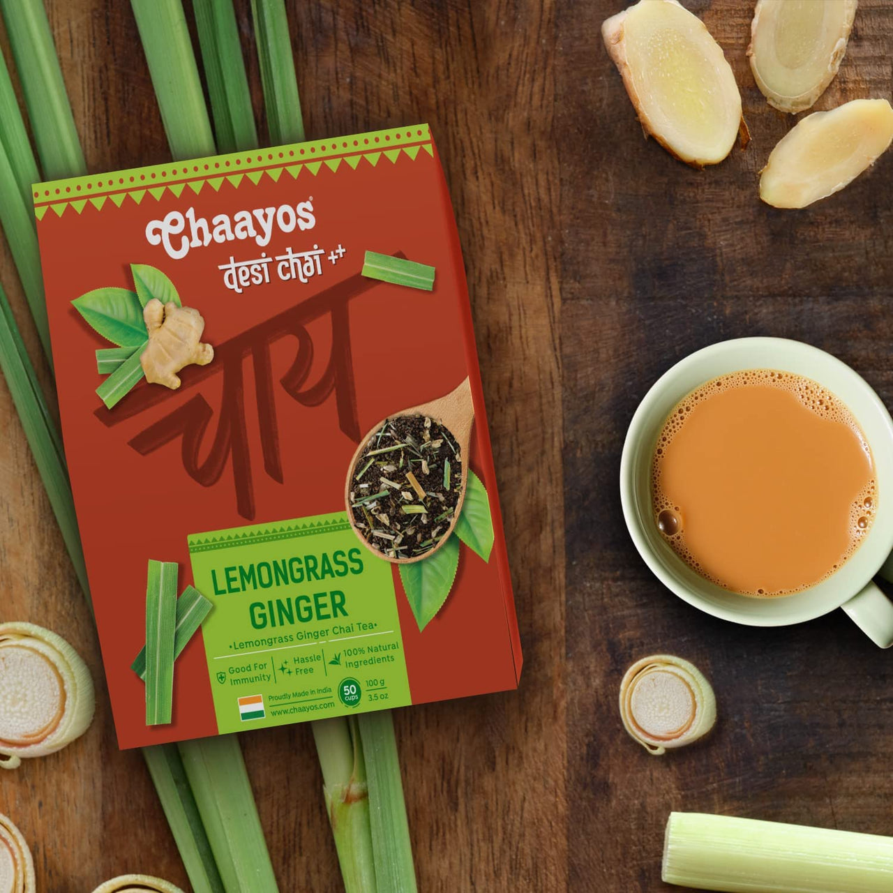 Chaayos Lemongrass Ginger Tea - Premium Chai Patti for Cough & Cold Remedy (300g)