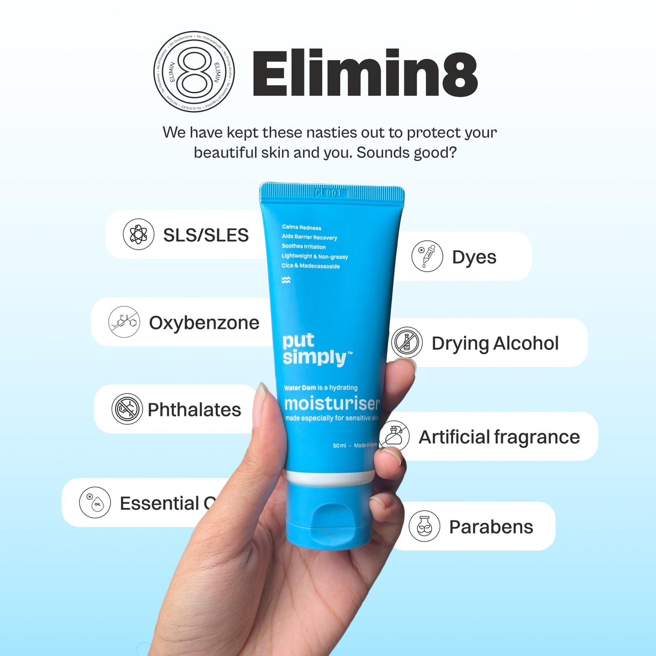 Put Simply Hydrating Gel Face Korean Moisturizer for Dry, Oily & Sensitive Skin with 3% Niacinamide, 7% Cica, Ceramides, HA | Fragrance Free, Ultra Lightweight & Fast Absorbing | For Men & Women | 50 ml