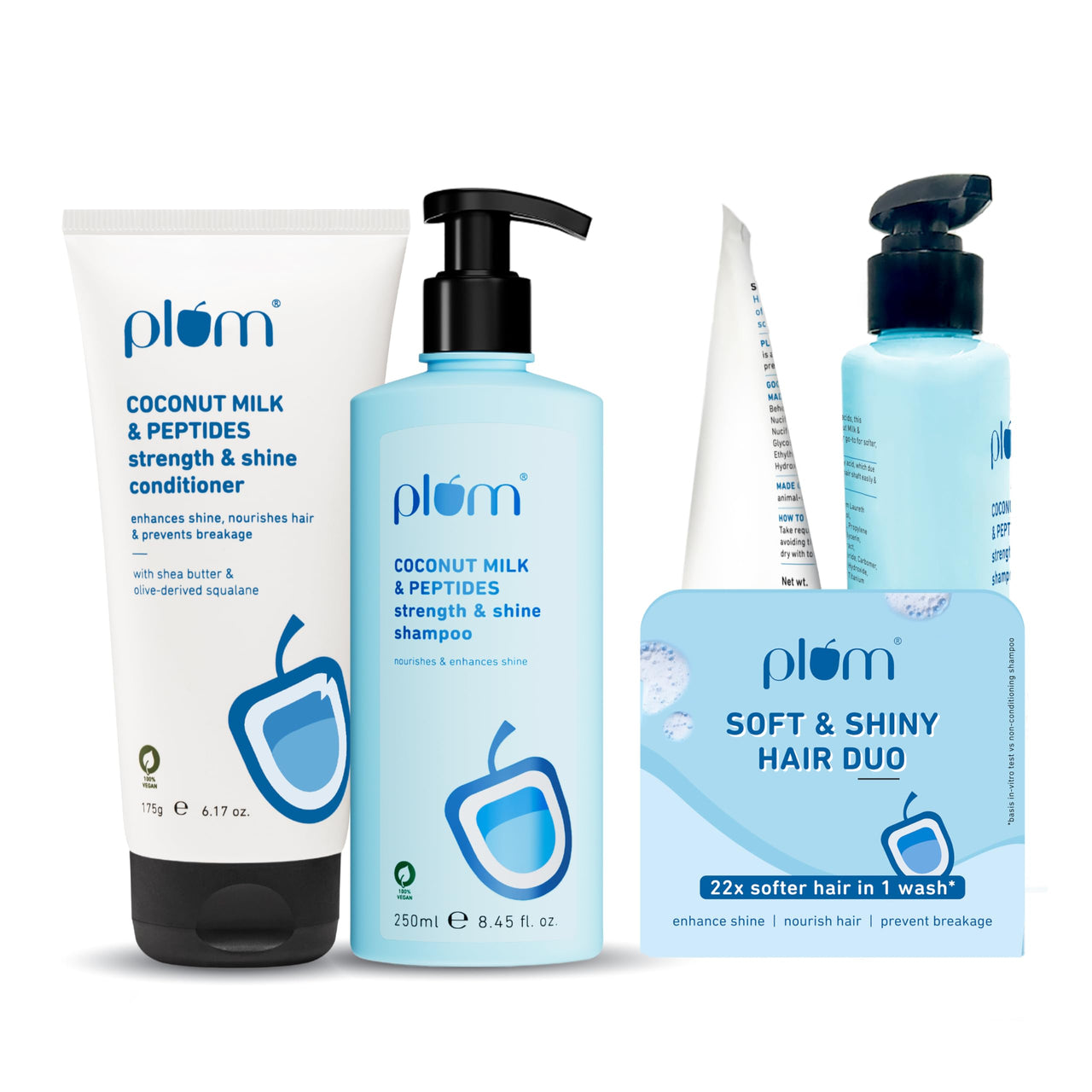 Plum Coconut Milk & Peptides Shampoo 250ml & Conditioner 175g Combo for Dry & Frizzy Hair | 22X Softer, Hydrated, & Smooth Hair | SLS & Paraben Free, pH Balanced Shampoo & Conditioner for Women & Men