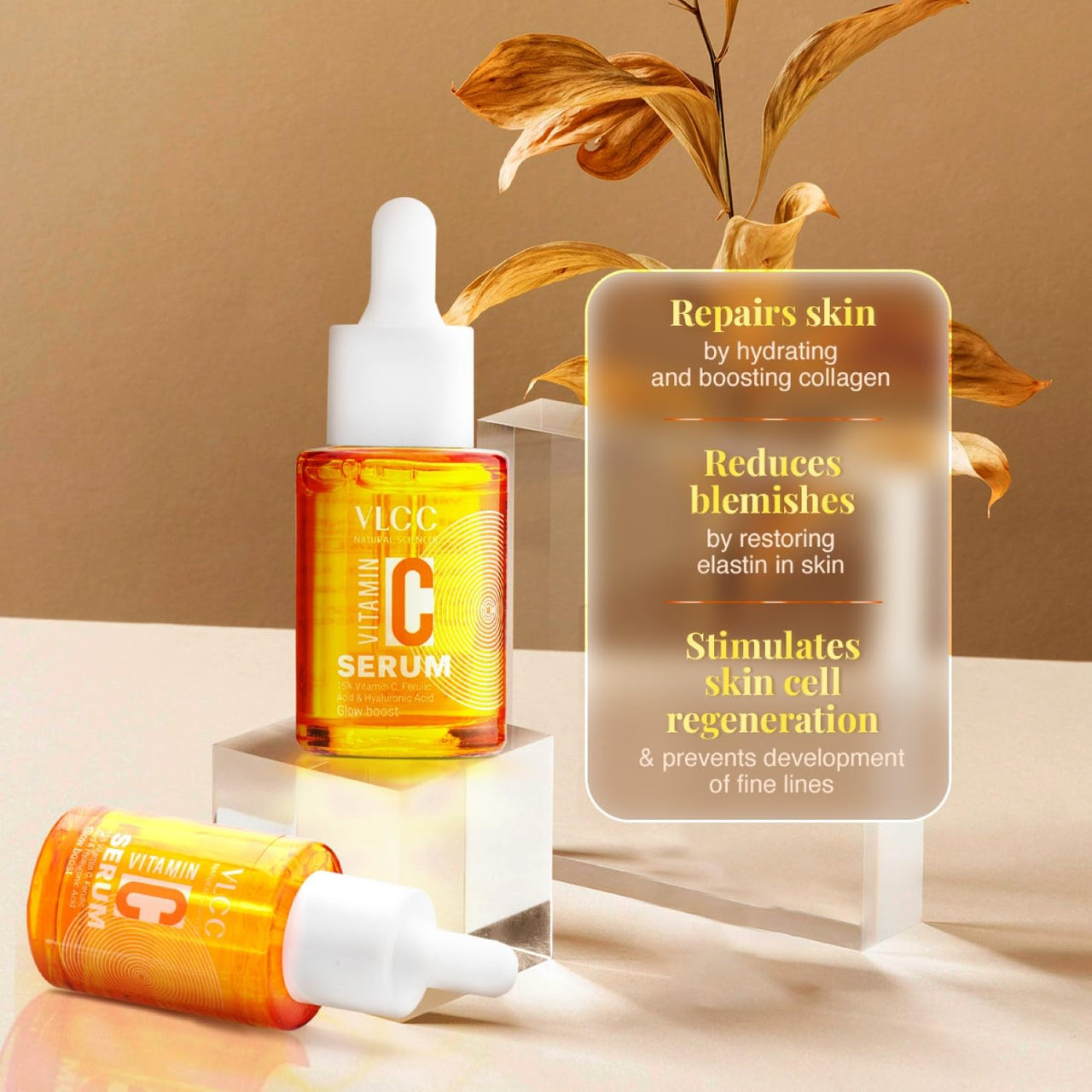 VLCC Vitamin C Serum - 30ml | Ferulic Acid - Protects Skin, Reduces Fine Lines and Wrinkles | Hyaluronic Acid - Stimulates Regeneration, and Skin Hydration with 15% Vitamin C