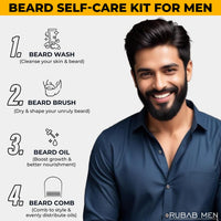 Rubab Men 4-in-1 Beard Kit for Men| Advance Beard Oil, Face & Beard Wash, Beard Brush & Wooden Beard Comb for Men| Daily Care of Beard or Amazing Gift Kit for Men
