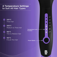 Bblunt Pro Insta Smooth Hair Straightening Brush With 4 Temperature Settings And Ionic Technology For 2X Better Frizz Control | (Ceramic Coated Bristles) Black & Purple,50 Watts