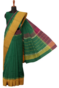 SENSAN Women’s Handloom Kanchi Cotton Saree with Blouse Piece [SKU:430] Light Beige×Navy Blue