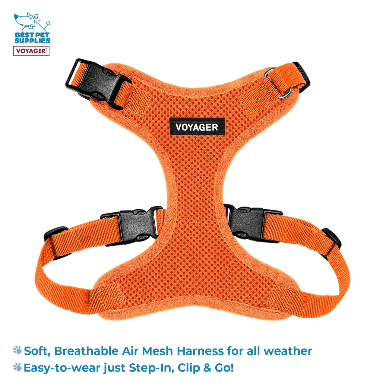 Voyager Step-in Lock Dog Harness w Reflective Dog Leash Combo Set with Neoprene Handle 5ft - Supports Small, Medium and Large Breed Puppies/Cats by Best Pet Supplies - Orange, XS