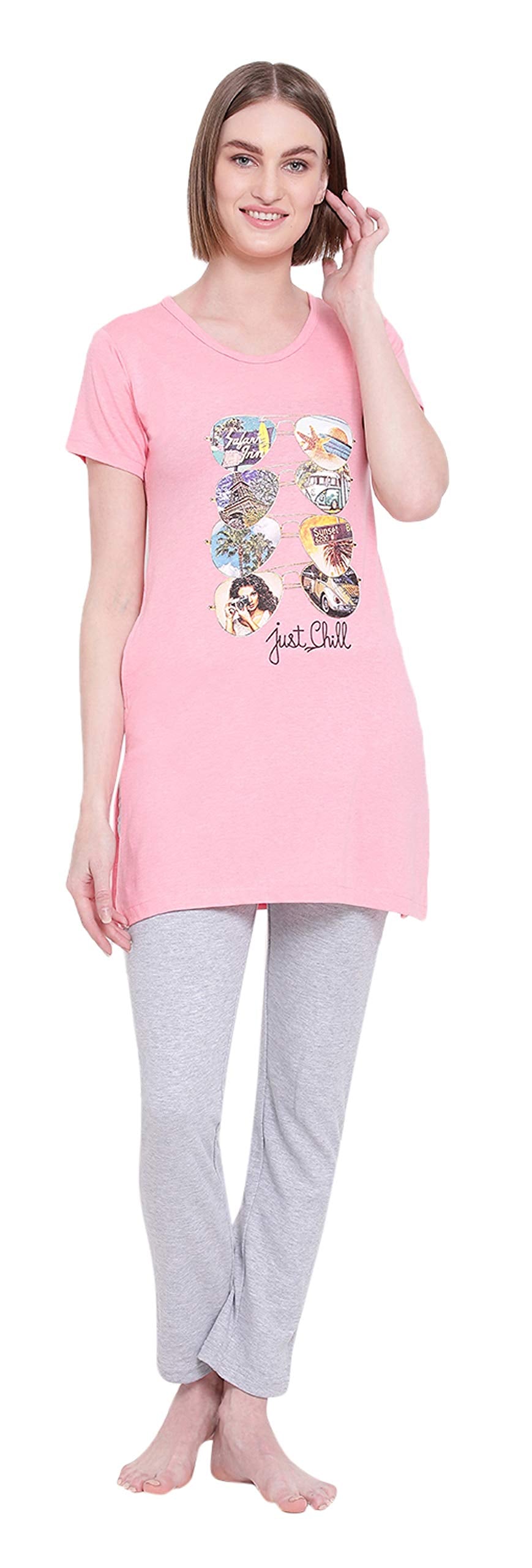 In Love Ladies Long Knee Length Chest Printed Side Slits Tshirts