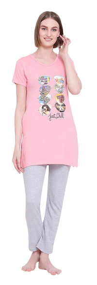 In Love Ladies Long Knee Length Chest Printed Side Slits Tshirts