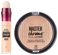 Maybelline New York Instant Age Rewind Concealer, Ivory, 6g and Maybelline New York Face Studio Master Chrome Metallic Highlighter, Molten Gold, 6.7g