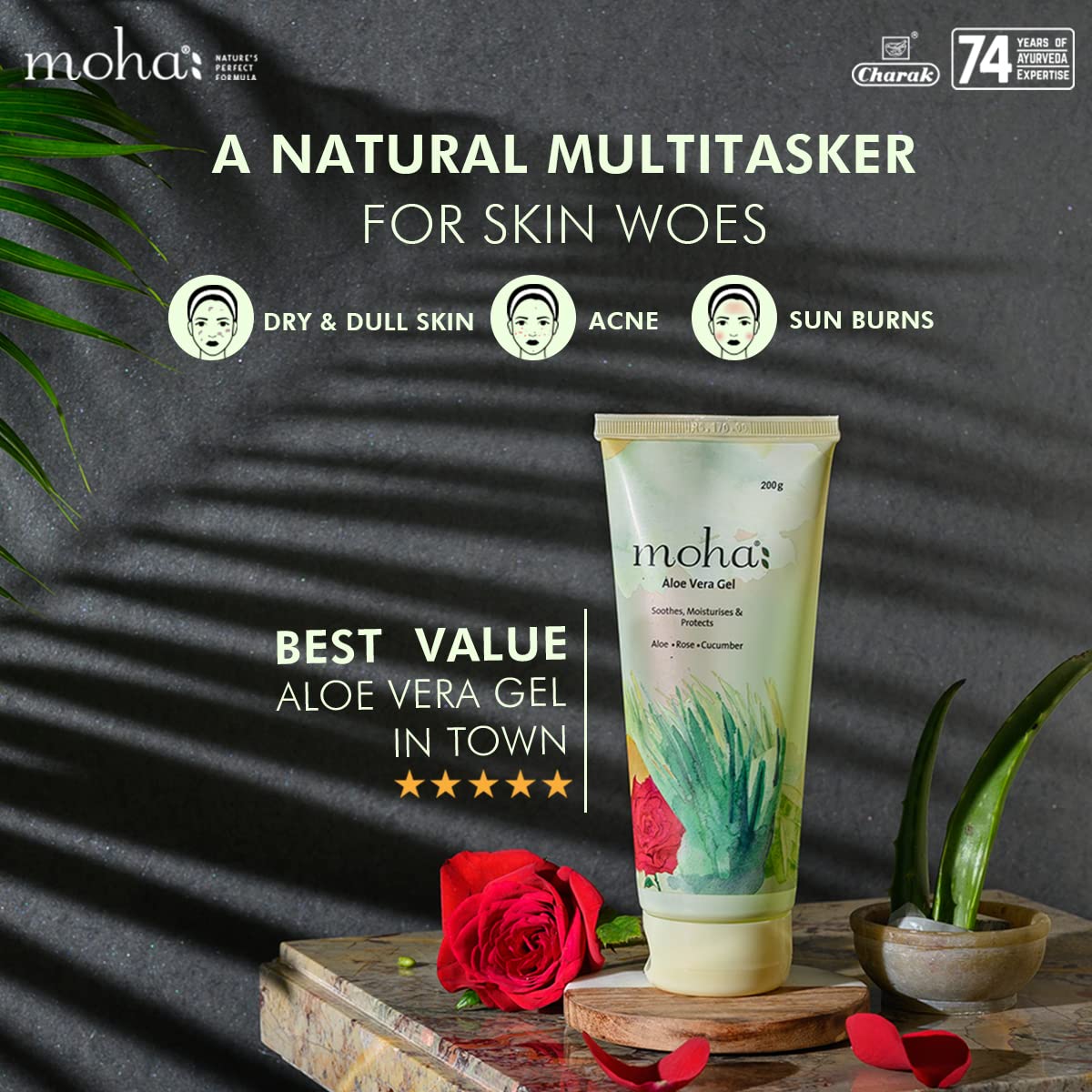 moha: Aloe Vera Gel 200 gm and Herbal Face Wash 100 ML | Face Wash With Goodness Of Neem, Aleovera, Cucumber, Rose Combo Pack
