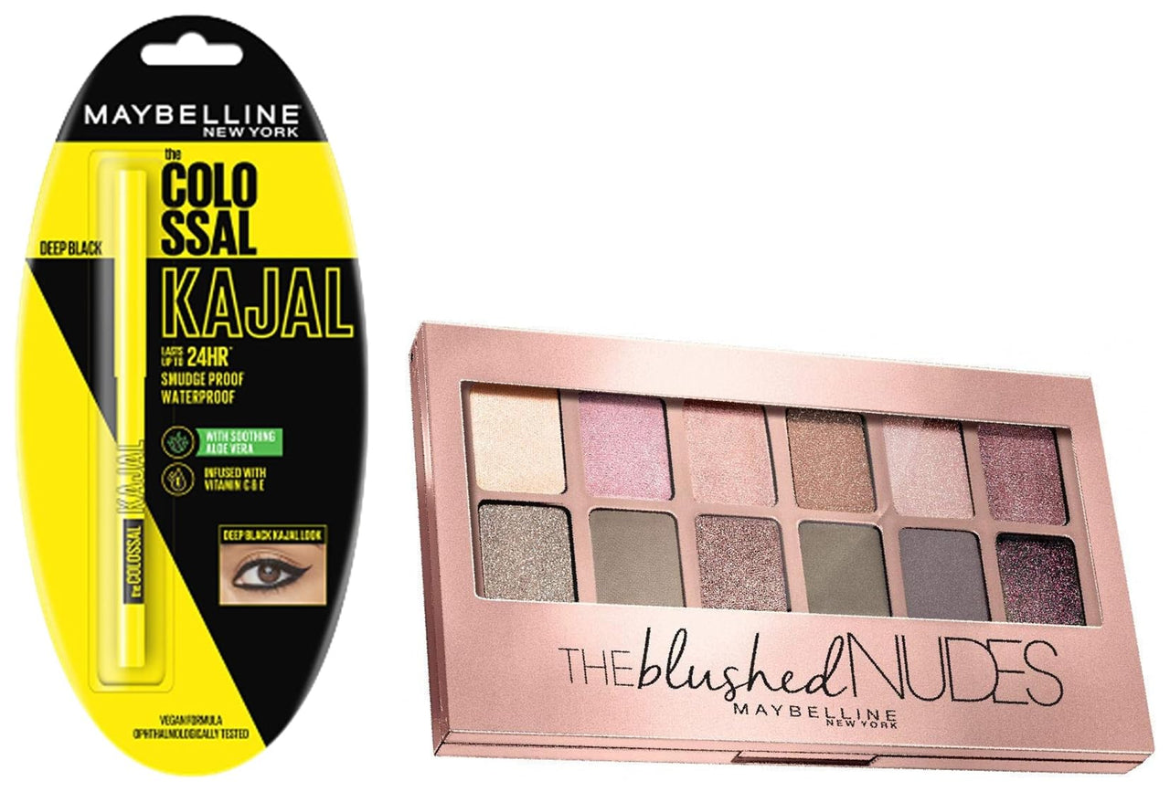 Maybelline New York Colossal Kajal, Black, 0.35g And Maybelline New York The Blushed Nudes Palette Eyeshadow, 9g