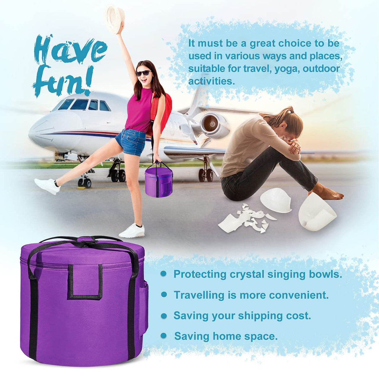 440HZ 8 Inch F Note Heart Chakra Frosted Quartz Crystal Singing Bowl Meditation Therapy Sound Healing Instrument Sound Bath Bowl with Carrying Bag