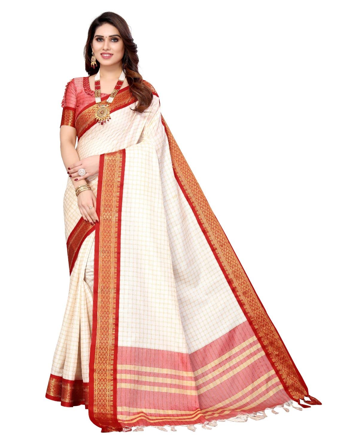 Tarshika Women's  Cotton Silk Handloom Weaving Silk Saree With Rich Contrast Pallu(COTTON SILK SAREE_04)