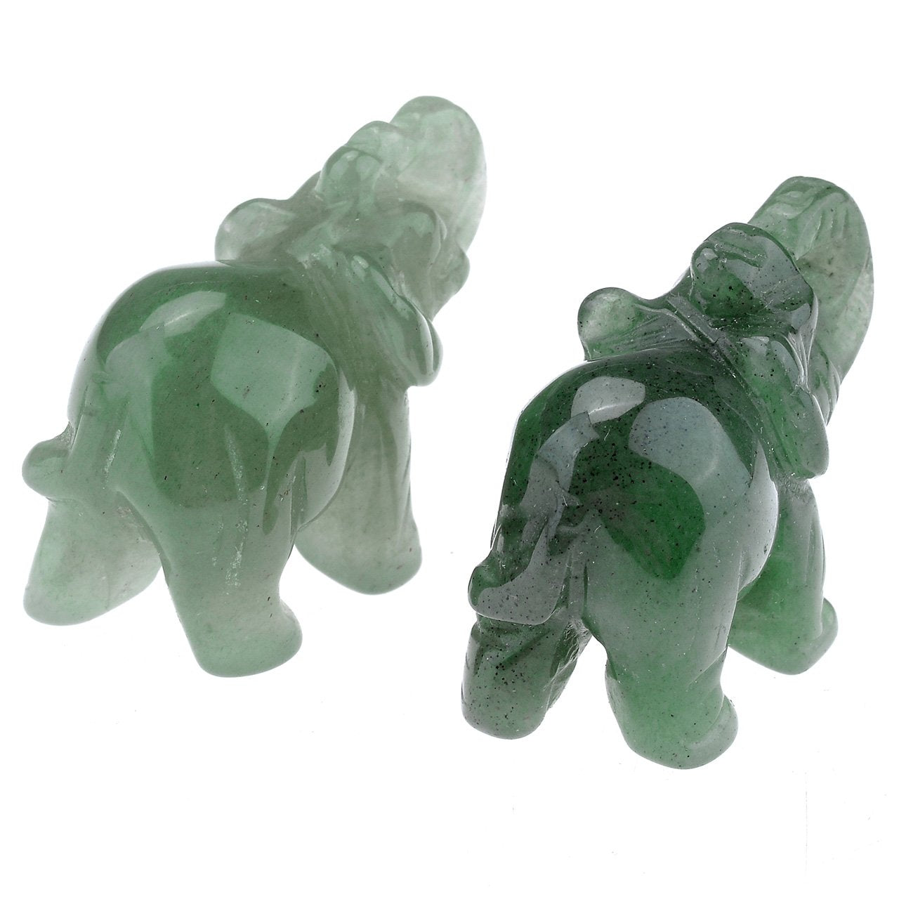 JOVIVI 2pc Natural Carved Healing Gemstones Crystal Elephant Figurine Statues 1.5'' Home Room Decor Desk Decoration Christmas Ornametns, with Gift Box Green + Brown