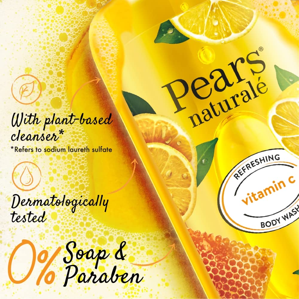 Pears Naturale Refreshing Vitamin C Body Wash with Natural Yuzu Lemon, Vitamin C & Honey Extract | for Refreshed & Radiant Skin| 750 ml