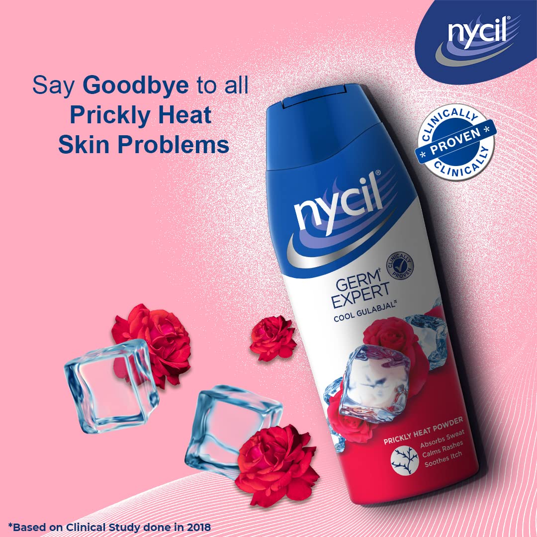 Nycil Germ Expert Cool Gulabjal Prickly Heat and Cooling Powder - 400 g | Get Relief from Skin Problems