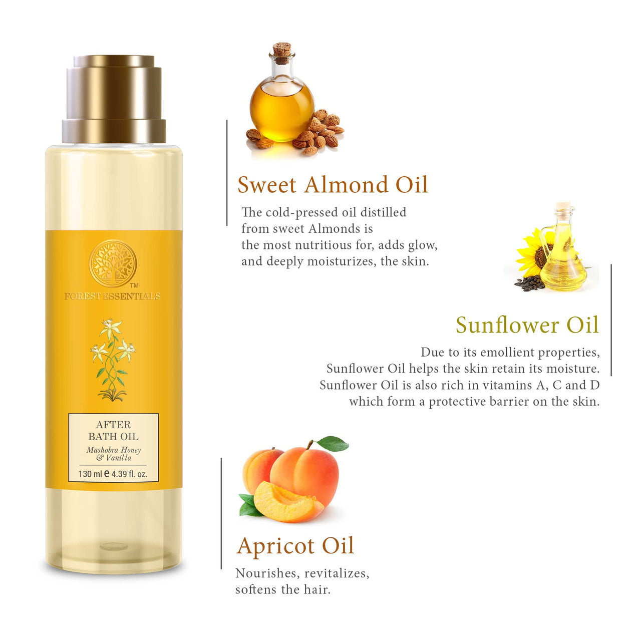 Forest Essentials After Bath Oil Mashobra Honey & Vanilla | Ayurvedic Moisturizing & Nourishing Shower Oil For Body | Purifying, Scented Bath Oil For Women & Men | 130 ml