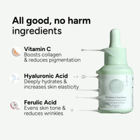 Gabit 8% Vitamin C Face Serum for Glowing Skin | Brightening Serum for Dark Spots, Tanned & Dull Skin; Hydrates | Alpha Arbutin, Hyaluronic, Ferulic, CiCa, Prebiotic, Probiotic | Oil & PEG free |30 ml