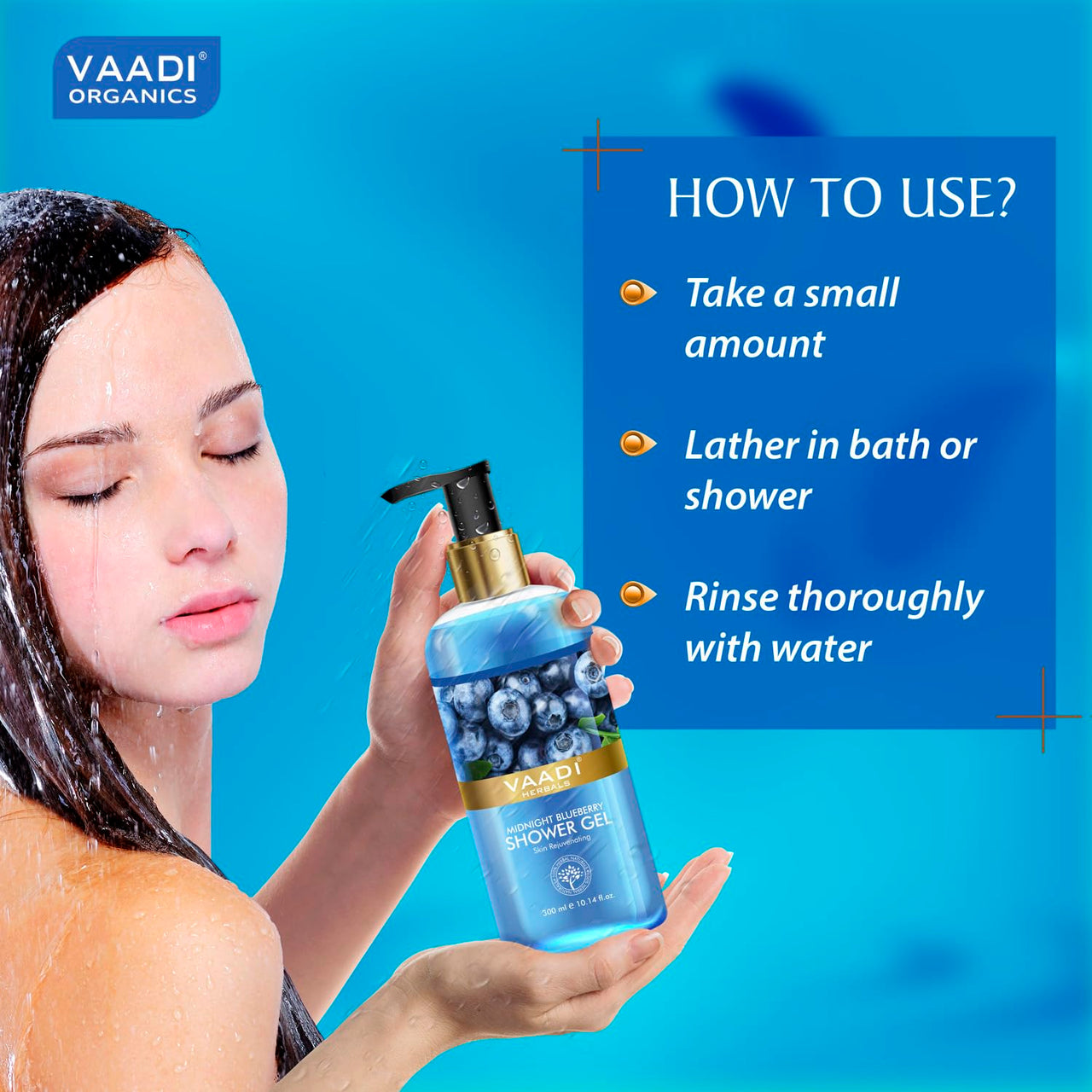 Vaadi Herbals Shower Gel, Midnight Blueberry, 300ml