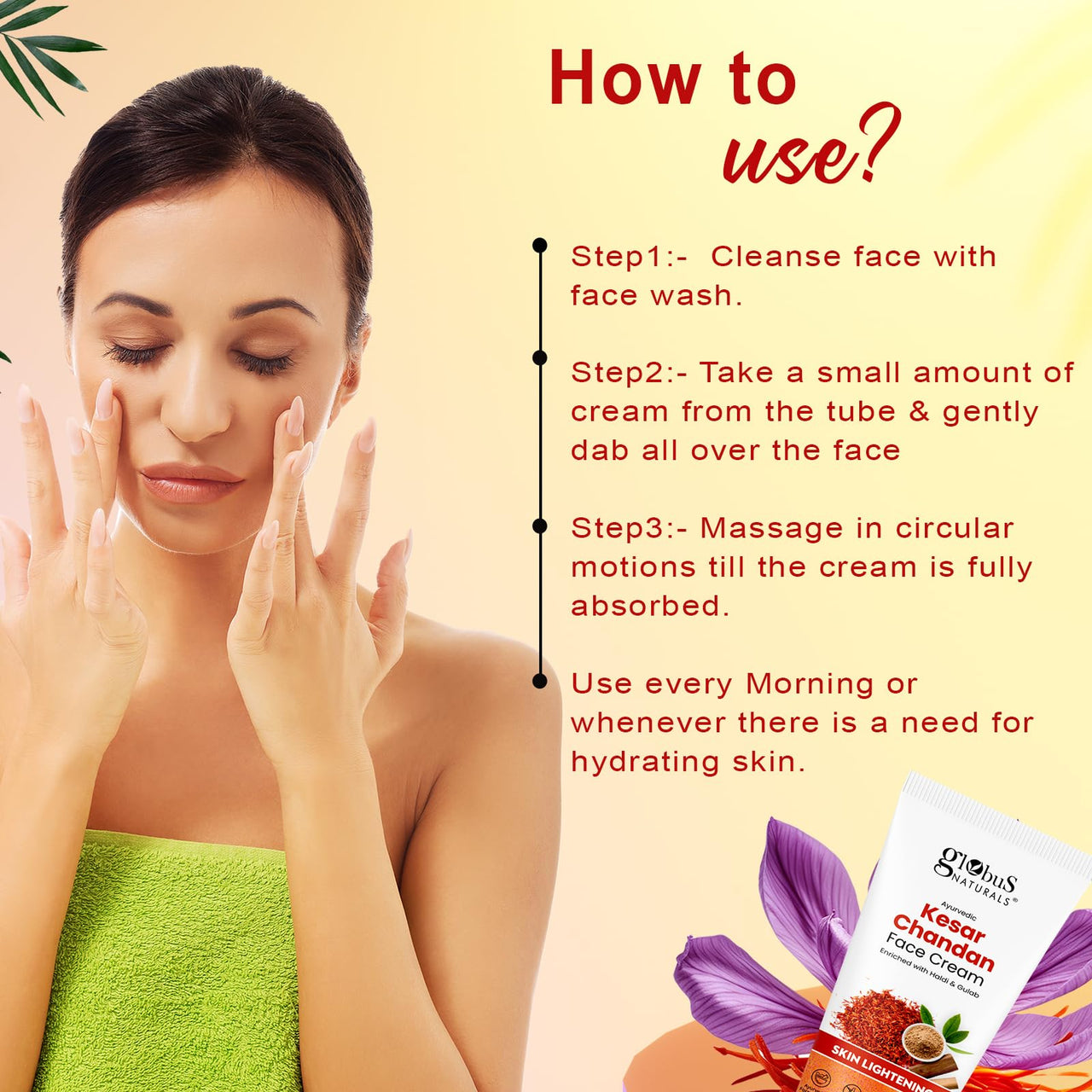 Globus Naturals Daily Glow Kesar Chandan Face Cream with SPF, Skin Lightening Formula For All Skin Types, 50 gm (Pack of 5)