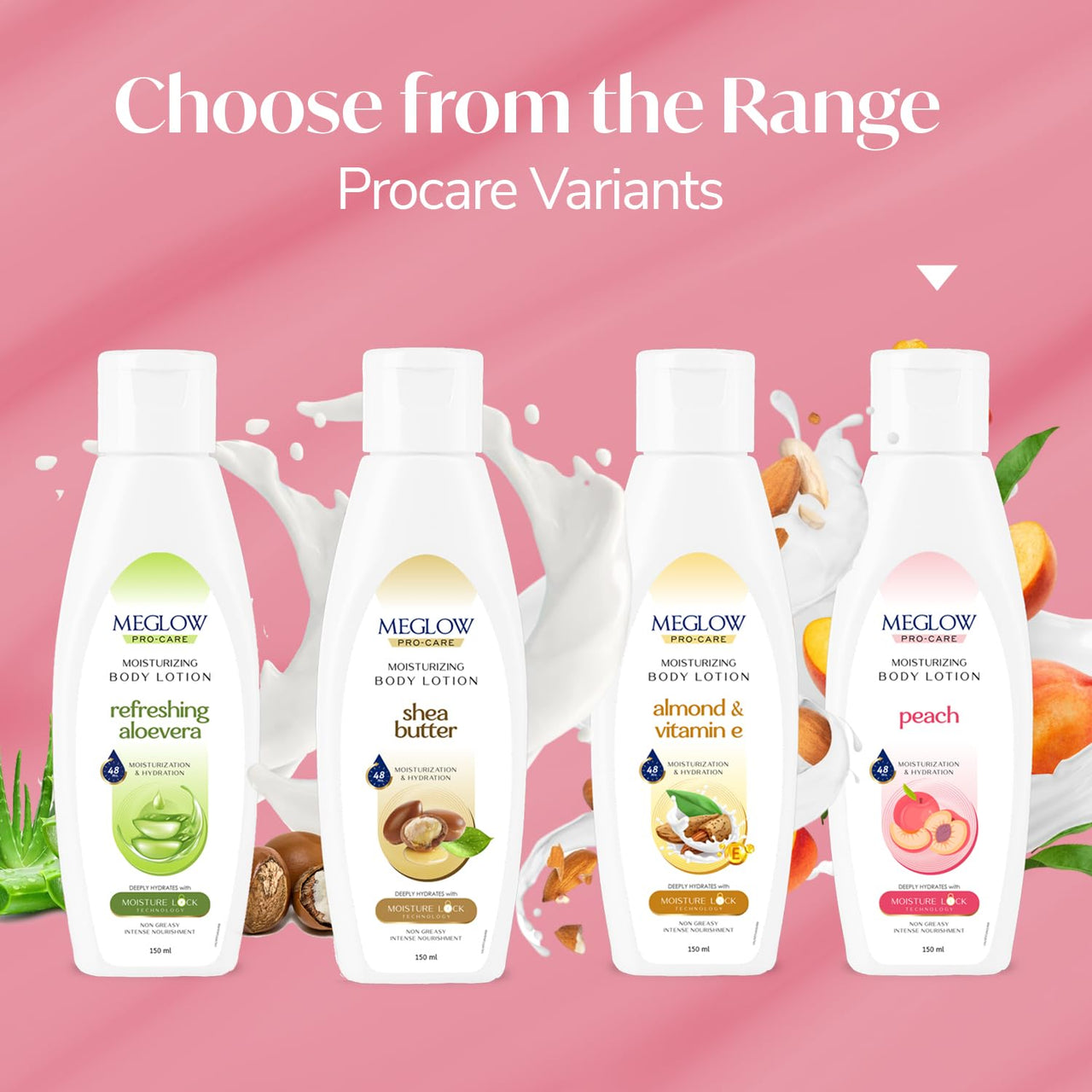 Meglow Pro-Care Moisturizer Body Lotion for Women/Men (150ml - Pack of 2)–Enriched with Peach|Body Lotion For Dry Skin|Deeply Hydrates with 48hrs Moisture Lock Technology