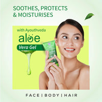 Ayouthveda Aloe Vera Gel 150 gm for Face, Body & Hair | Aloe Vera Skin/Hair Gel With Neem & Tulasi Vitamin Extracts | Calms Sunburn & Promotes Even Skin Tone (Pack Of 2;150ml each)