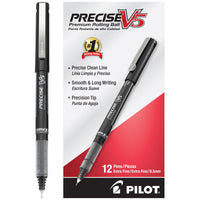 Pilot, Precise V5, Capped Liquid Ink Rolling Ball Pens, Extra Fine Point 0.5 mm, Black, Pack of 12