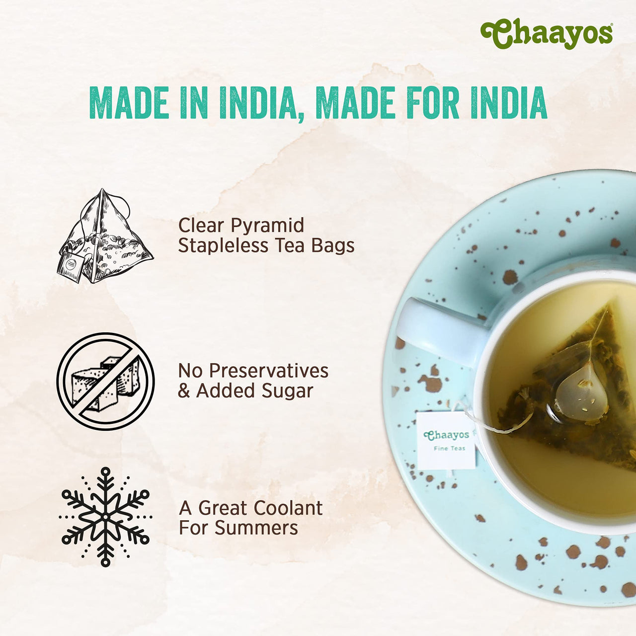 Chaayos Green Tea Bags - Mint Saunf (50 Pyramid Tea Bags) | Spearmint Tea and Fennel Flavoured Green Tea | Mint Green Tea | Herbal Tea | Green Tea Leaves