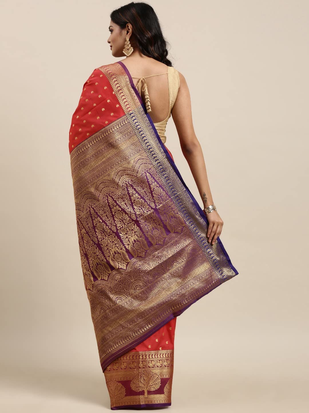Pandadi Saree Women's  Banarasi Silk Saree With Unstitched Blouse Piece