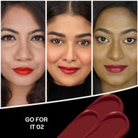 FACESCANADA Ultime Pro Hd Intense Matte Lipstick + Primer - Red Bouquet (Red), 1.4G | 9Hr Long & Faces Canada Comfy Matte Creme Lipstick - Go For It 02, 4.2G | 8Hr Long Stay |
