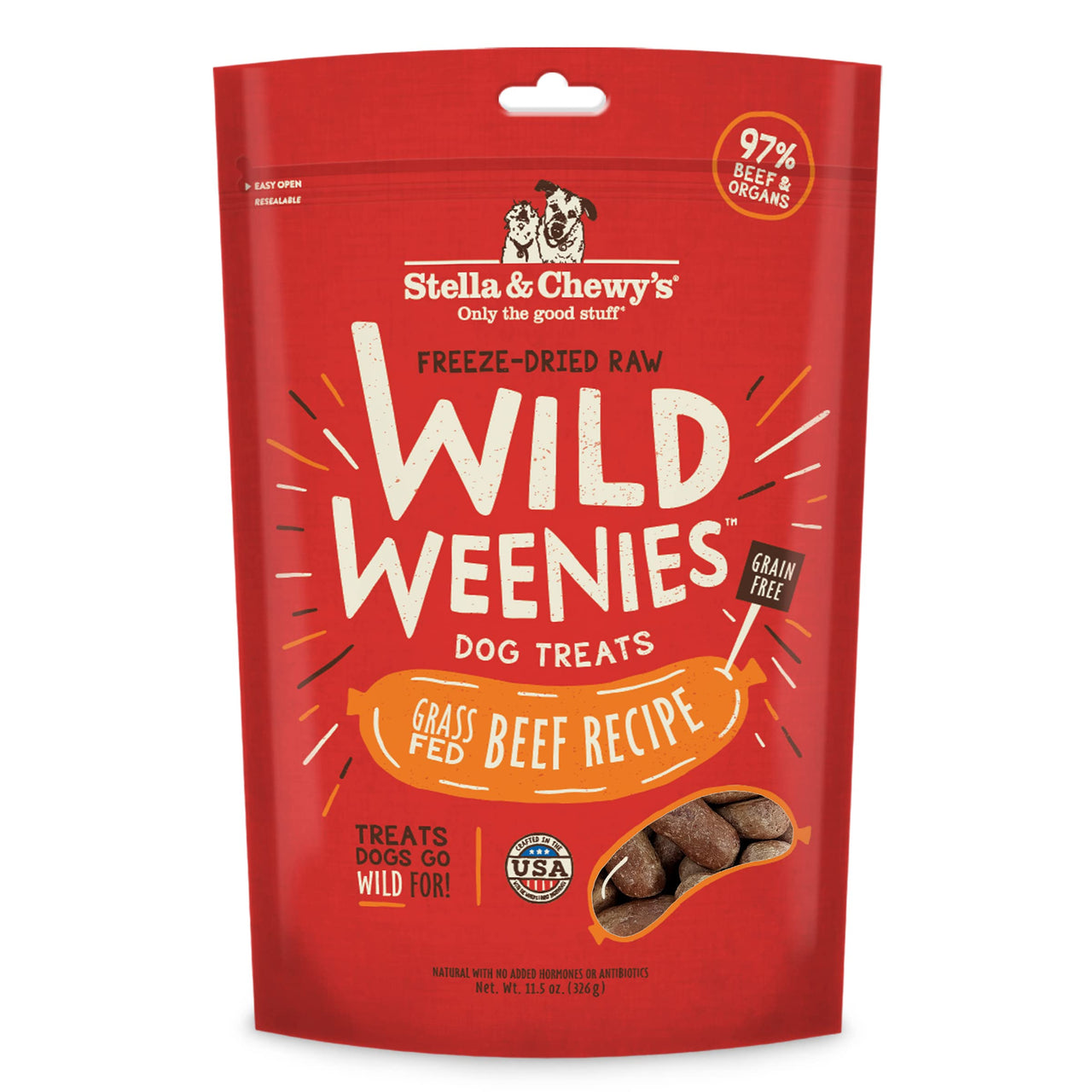Stella & Chewy's  Freeze-Dried Raw Wild Weenies Dog Treats – All-Natural, Protein Rich, Grain Free Dog & Puppy Treat – Great for Training & Rewarding – Grass-Fed Beef Recipe – 11.5 oz Bag 11.5 Ounce (Pack of 1)