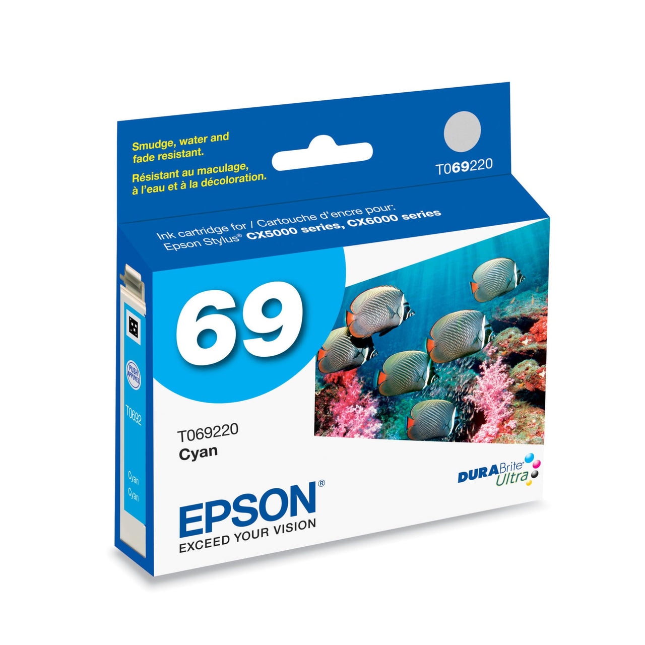 EPSON 69 DURABrite Ultra Ink Cyan For CX-6000, CX-7000F, CX-7400, CX-8400, CX-9400, CX-9475, NX-400, NX-415, NX-510, NX-515, WF-1100, WF-500, WF-600, WF-610, WF-615 and other select models